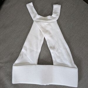AYAI White Ribbed Knit Halter Top
